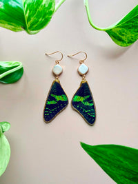 Real Sunset Moth Wing Earrings with Freshwater Pearls