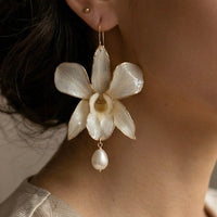 24kt Gold Leaf Edged Antique Orchids with Freshwater Pearls