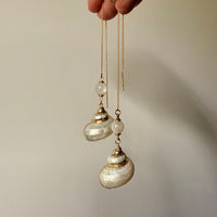 Seashell and Moonstone Gold Threader Earrings