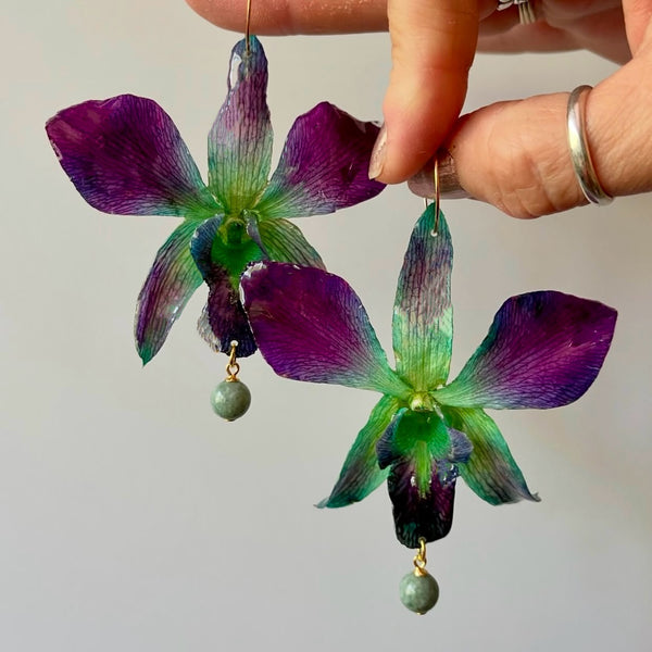 Green and Purple Smaller Orchid with Burma Jade