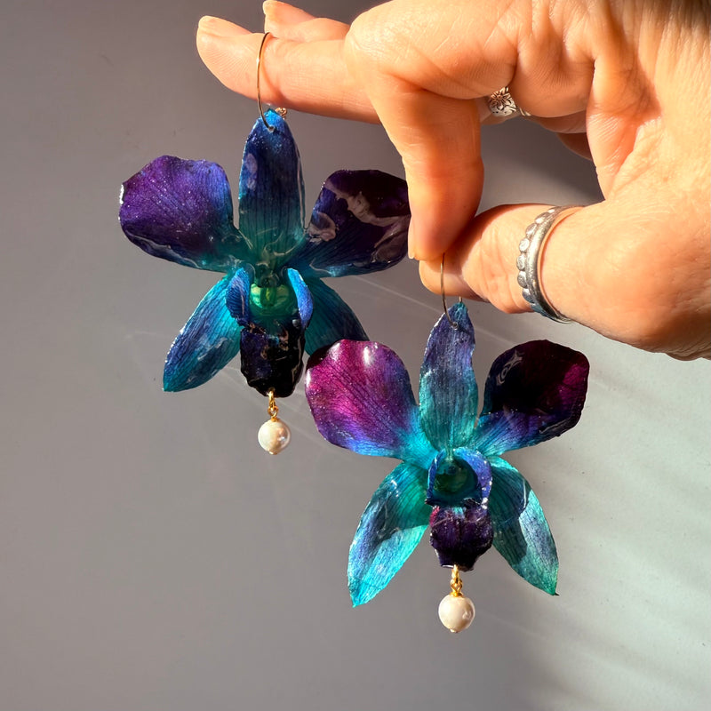 Nebula Blue Orchids with Freshwater Pearls