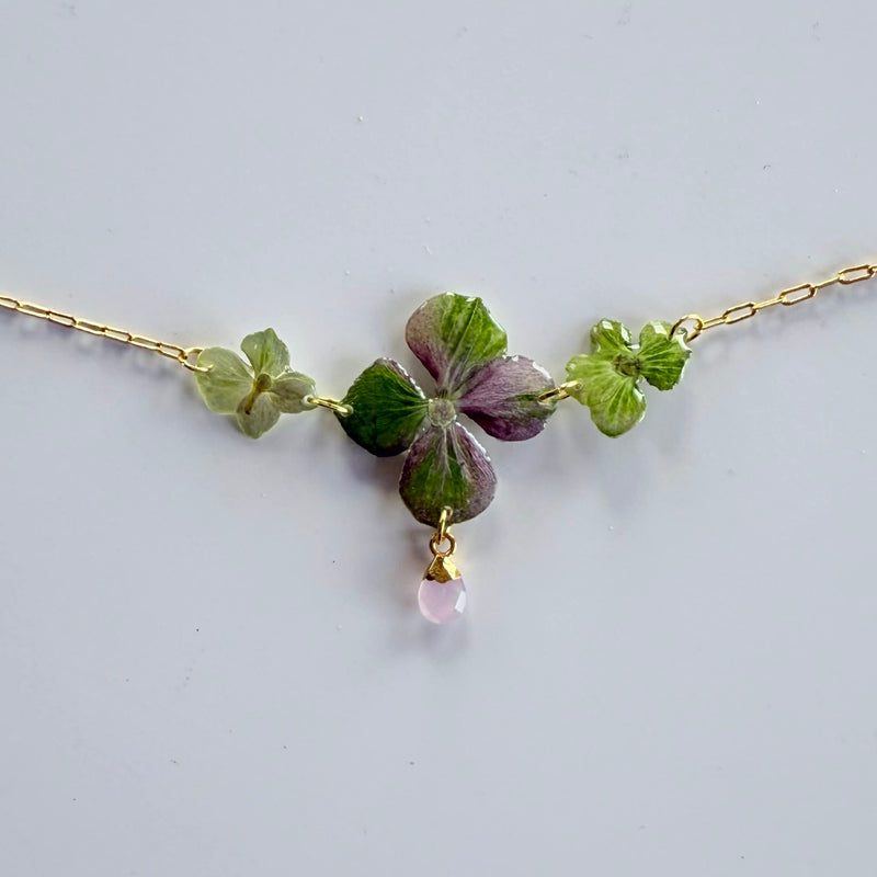 Hydrangea Necklace with Rose Quartz
