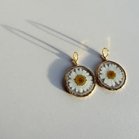 Simple White Daisy Hoops in Gold