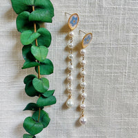 Forget-Me-Not Pearl Lily Pad stud with Freshwater Pearl Strand