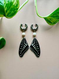 Real Asian Swallowtail Butterfly Wing Earrings with Freshwater Pearls