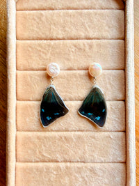 Real Simiskina Butterfly Wing Earrings with Freshwater Pearl Studs