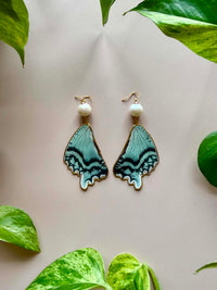 Real Alcides Orontes Moth Wing Earrings with Edison Freshwater Pearls
