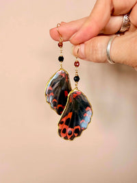 Real Scarlet Mormon Red Swallowtail Butterfly Wing with Hessonite & Black Tourmaline