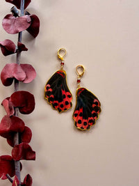 Real Common Rose Swallowtail Butterfly Wing Earrings with Hessonite
