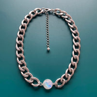 Silver Curb Chain with Moonstone