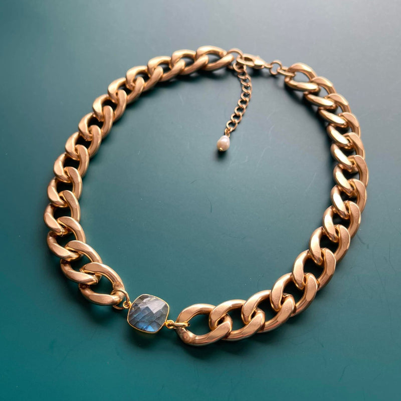 Gold Curb Chain with Labradorite