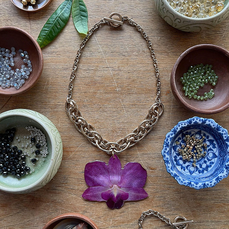 Pressed Orchid Gold Chain Necklace