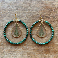 Malachite Beaded Hoops with Fern