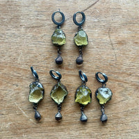 Raw Citrine Quartz Oxidized Sterling Silver with Smokey Quartz Drops