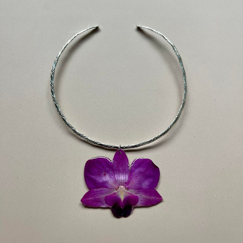 Purple Orchid Sterling Silver Collar Bar