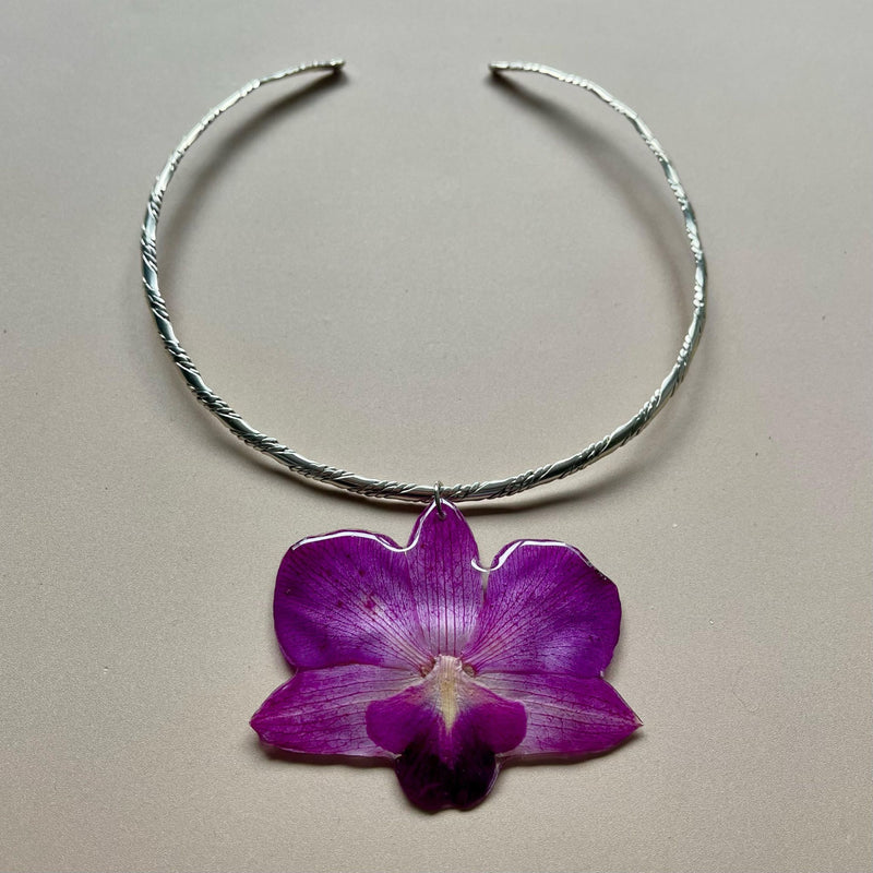 Purple Orchid Sterling Silver Collar Bar
