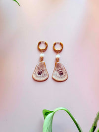 Real Saturnia Pavonia Moth Wing Earrings with Freshwater Pearls