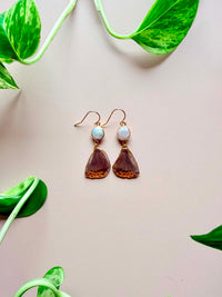 Real Painted Lady Butterfly Wing Earrings with Freshwater Pearls
