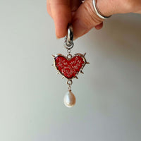 Queen Anne's Lace Silver Thorny Hearts with Edison Pearls