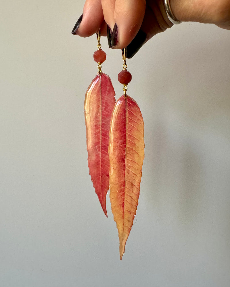 Pressed Autumnal Leaf with Faceted Carnelian