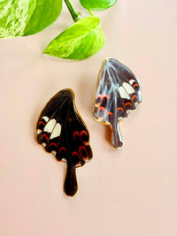 Real Red Helen Swallowtail Butterfly Wing Stud Earrings
