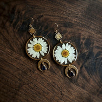 White Daisy with Blue Topaz, Crescent & Star