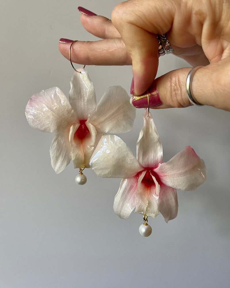 Palest Pink Orchids with Freshwater Pearls