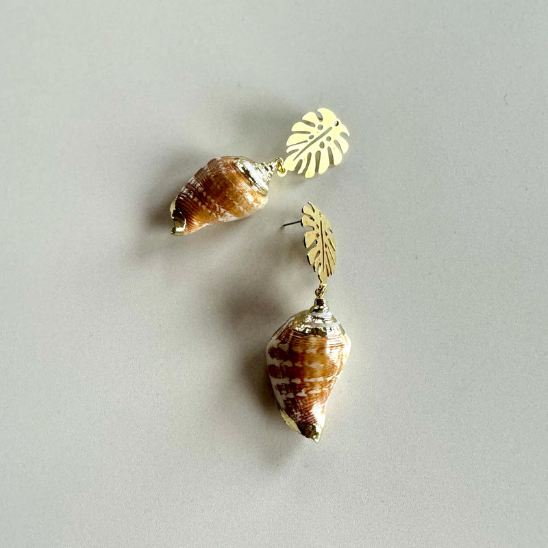 Gold Leaf Seashells with Monstera Studs