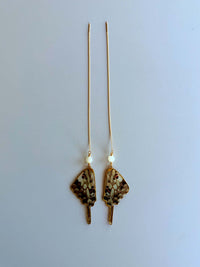 Real Five-Bar Swordtail Butterfly Wing & Moonstone Gold Threader Earrings