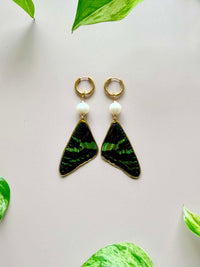 Real Sunset Moth Wing Earrings with Freshwater Pearls