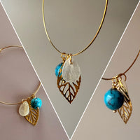 Gold Hoops with Turquoise, Capiz Shell & Leaf Charm Earrings