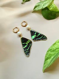 Real Sunset Moth Wing Earrings with Freshwater Pearls