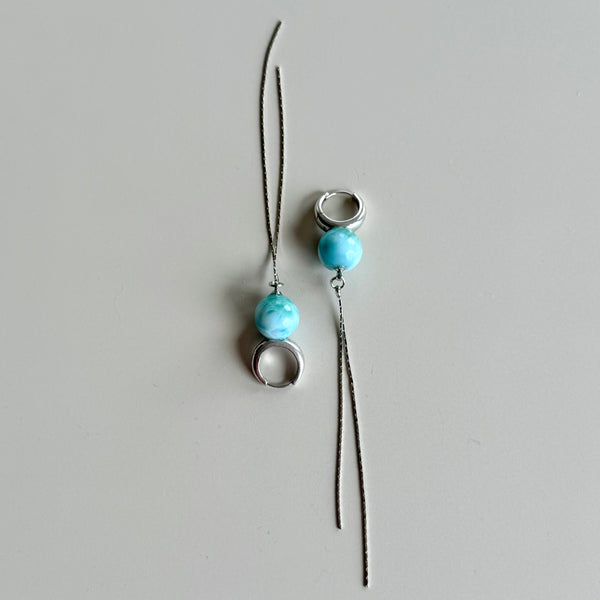 Larimar Gemstones on Silver Huggies with Metal Tassels