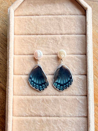 Real Red Spotted Purple Butterfly Wing Earrings with Freshwater Pearl Studs