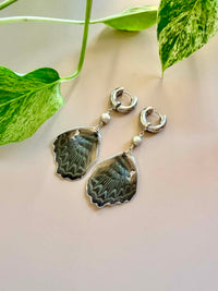 Real Clipper Butterfly Wing Earrings with Silver Pearls