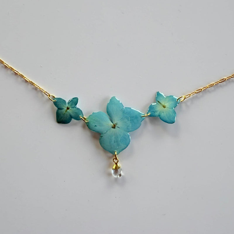 Hydrangea Necklace with Clear Crystal Quartz