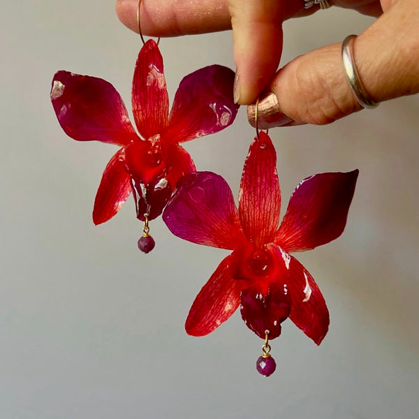 Magenta & Red Orchids with Faceted Rubies