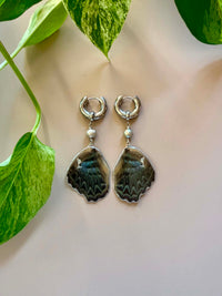 Real Clipper Butterfly Wing Earrings with Silver Pearls