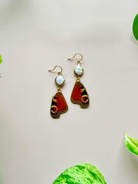 Real Peacock Butterfly Wing Earrings with Pearls
