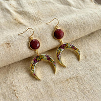 Midnight in the Garden Crescent Earrings & Rubies