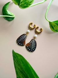Real Tawny Mime Butterfly Wing Earrings with Pearls