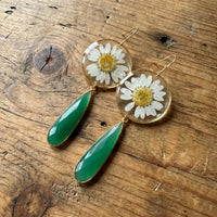 White Daisy and Emerald Quartz Teardrop in Gold Vermeil
