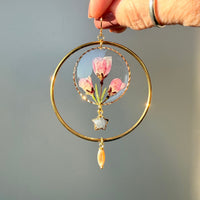 Crab Apple Blossom Halos with Moonstone Stars & Abalone