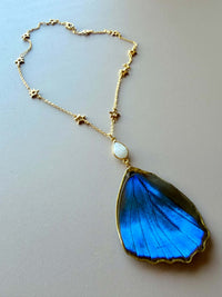 Real Morpho Didius Butterfly Wing Necklace