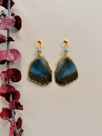 Real Morpho Peleides Butterfly Wing Earrings with Labradorite