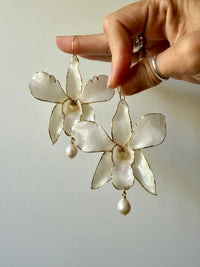 24kt Gold Leaf Edged Antique Orchids with Freshwater Pearls