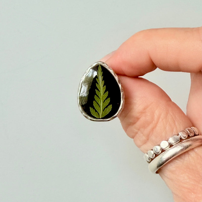 Fern Teardop Studs ~ Silver