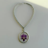 Orchid Necklace with Swarovski Crystal & Silver Chain