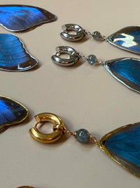 Real Morpho Didius Butterfly Wing Earrings with Labradorite