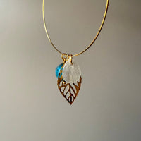 Gold Hoops with Turquoise, Capiz Shell & Leaf Charm Earrings
